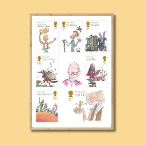 Roald Dahl Stamp Collection Kunstdruck, Roald Dahl Poster, Quentin Blake Poster, BFG, Matilda, The Twits, Golden Ticket, Fantastischer Mr. Fox