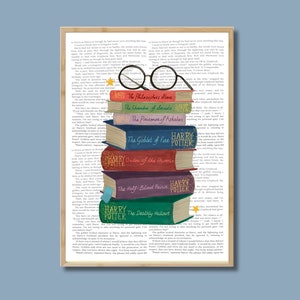 Wizard Inspired Book Collection Book Cover Design Art Print, Wizard Wall Art, Book Stack Art Print, Bookish, Fantasy Books, Bibliophile
