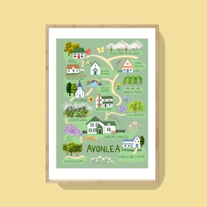 Impresión del libro Ana de las Tejas Verdes, Lucy Maud Montgomery, Mapa de Avonlea, Impresión literaria, Ana de Avonlea, Arte mural, Cottagecore para paredes