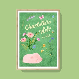 Impression artistique de la couverture du livre Web de Charlotte, E.B. Blanc, Wilbur, oeuvre d'art murale Web de Charlotte, livre pour enfants, oeuvre d'art pour chambre d'enfant, Cottagecore