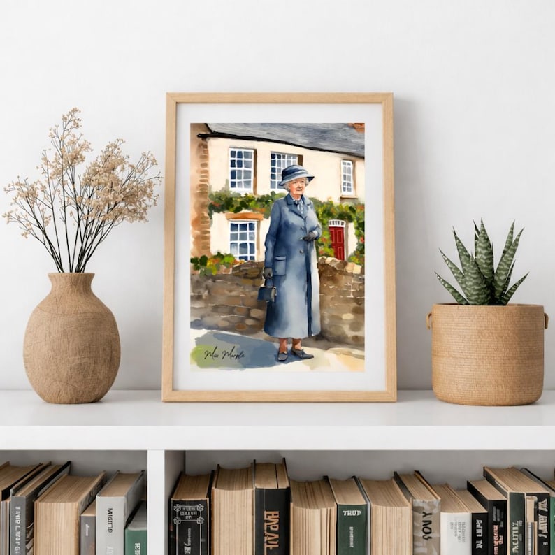 Miss Marple Print, Agatha Christie Wall Art, Literary Character Illustration, English Cottage Art, Detective Book Lover Gift image 3