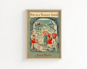 Enid Blyton Famous Five Print, Five on a Treasure Island Wall Art, Vintage Children’s Book Illustration, Book Lover Gift, Reading Nook Decor