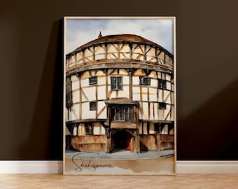 The Globe Theatre Wall Art Print | Drama Student Gift, Actor Gift, William Shakespeare Wall Art, English Literature, RSC, Theatre
