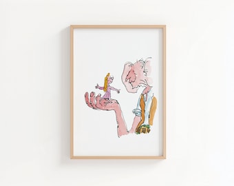 BFG Art Print, Roald Dahl Giant and Sophie Illustration, Whimsical Children’s Book Wall Art, Storybook Nursery Decor, Literary Print
