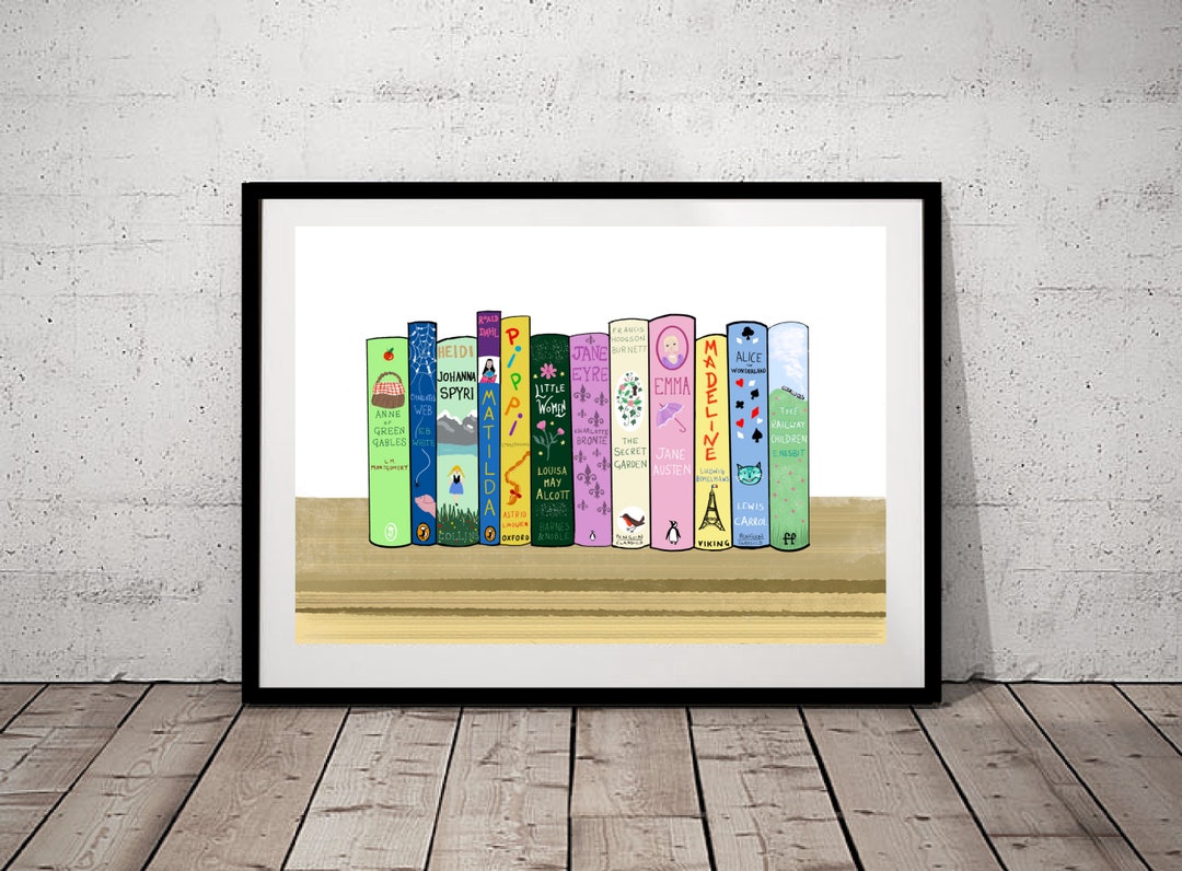 Girl's Favourite Books Art Print, Books for Girls, Classic Books, Wall