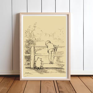 Pooh Sticks Winnie the Pooh Illustration Art Poster, AA Milne Art Print, Winnie the pooh Print, Vintage Winnie the Pooh Picture