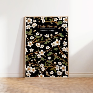 Little Women Book Cover Design, Louisa May Alcott, Floral Book Cover, Jo March, Amy March, Wall Art, Little Women Book, American Literature,