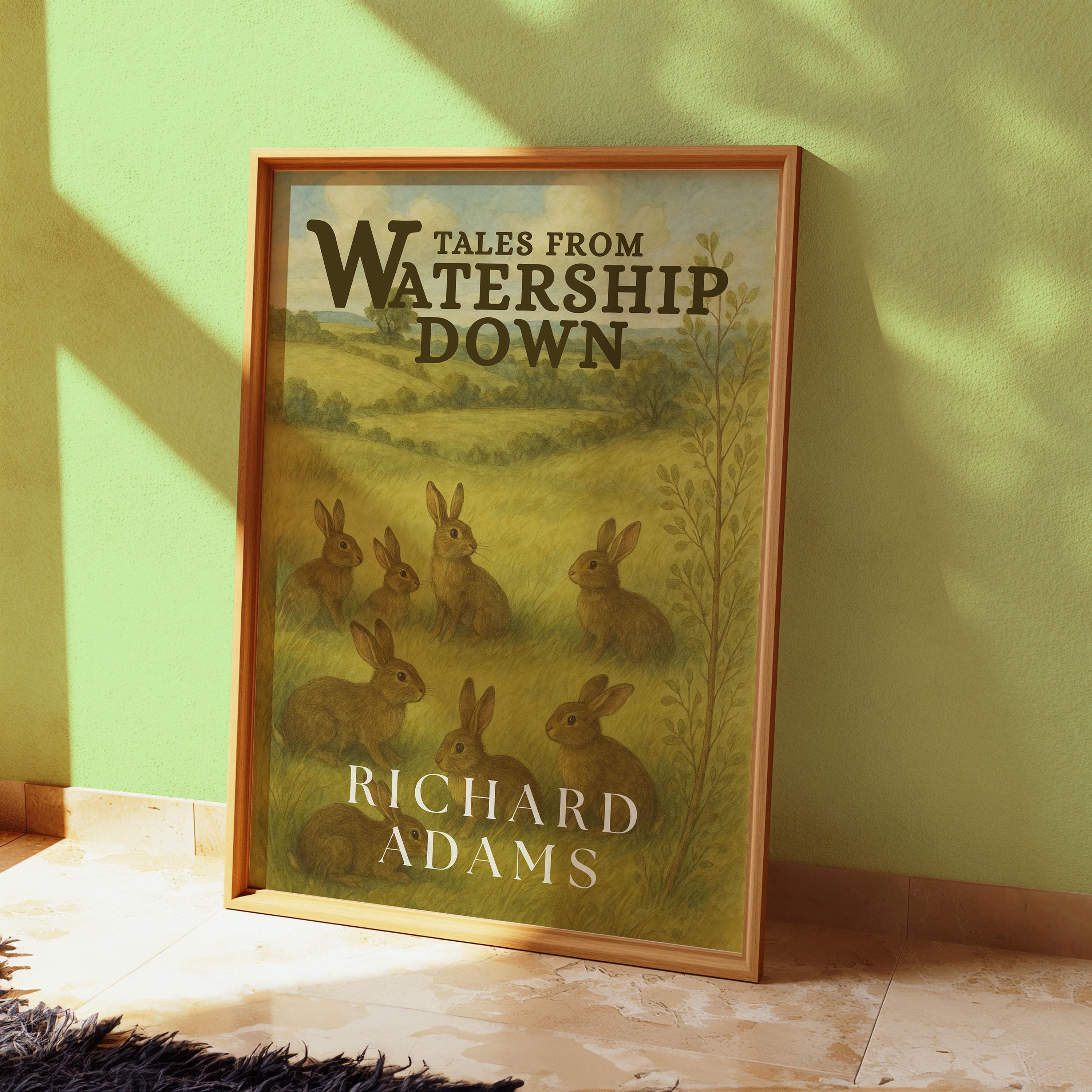 Watership Down Art Print, Richard Adams, Book Cover Design, Black