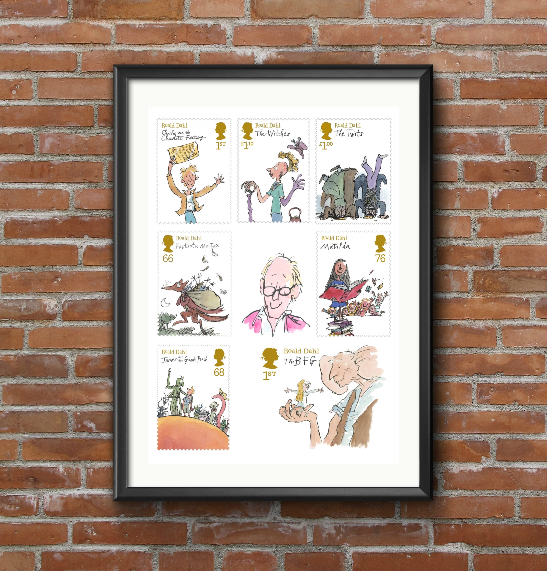 Roald Dahl Art Print Roald Dahl Stamp Collection BFG Book Etsy