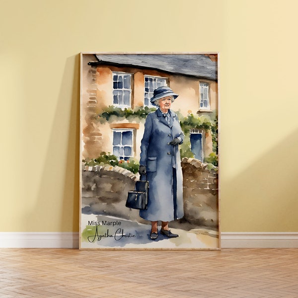 Miss Marple by Agatha Christie | Wall Art Print, Watercolour Painting, Book Lover, Reader Gift, Bibliophile, Bookish, Library