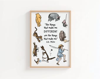 The Things That Make Me Different – A.A. Milne Quote Illustration | Classic Winnie the Pooh Inspired Nursery & Children’s Book Art