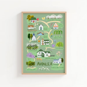 Avonlea kaart kunstafdruk | Anne of Green Gables geïnspireerde literaire kunst | Cottagecore Book Lover-muurdecoratie