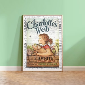 Charlotte's Web| E.B. White, Wilbur, Spider, Spider Web, Charlotte, Farm, Book Cover, Children's Book, Art Print, Nursery Art, Nursery Decor