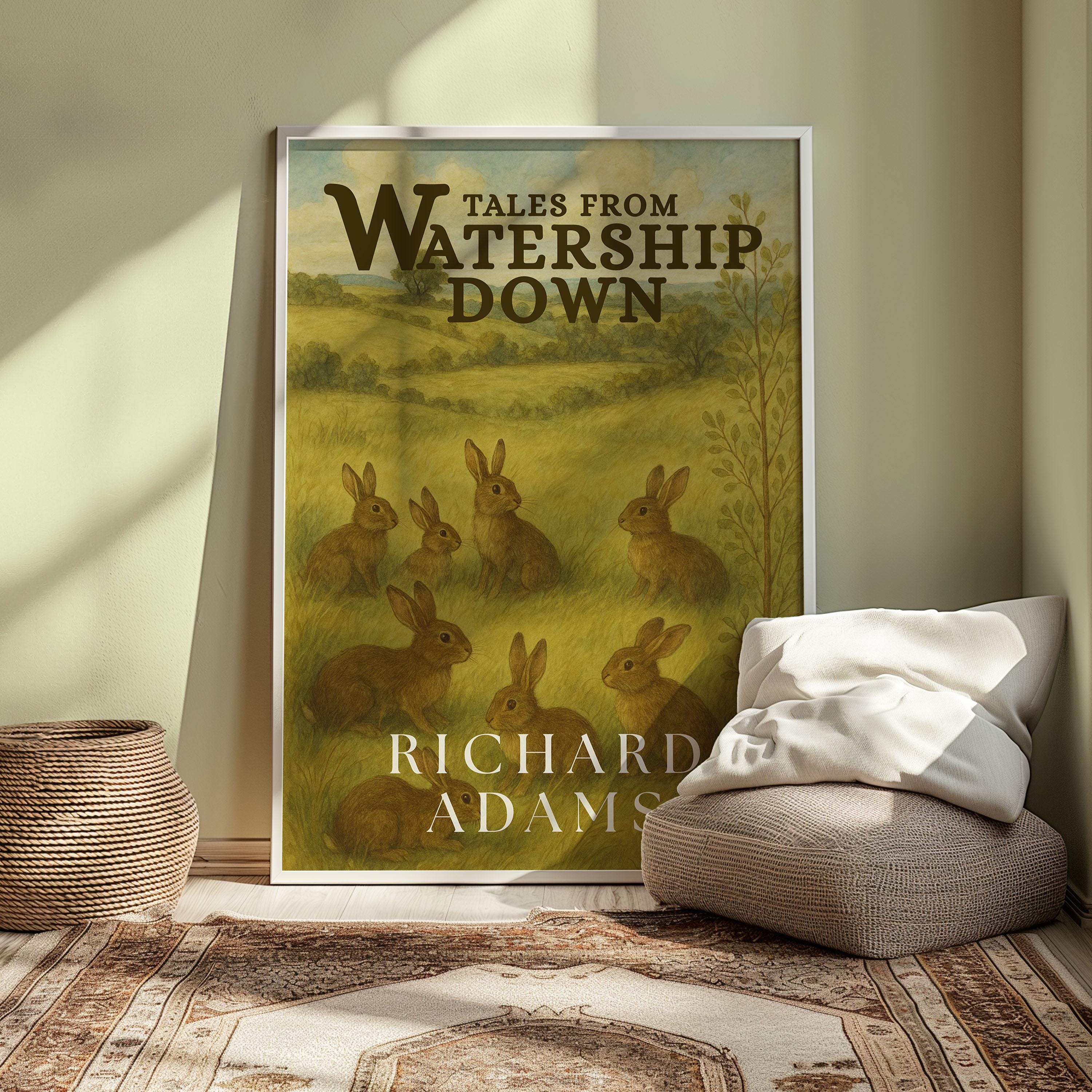 Watership Down Art Print, Richard Adams, Book Cover Design, Black