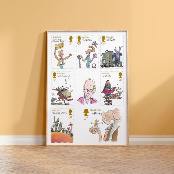 Roald Dahl and Quentin Stamp Collection | Roald Dahl, Quentin Blake, BFG, Matilda, The Twits, Golden Ticket, Fantastic Mr. Fox, Print