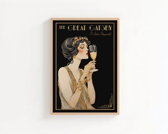 The Great Gatsby Wall Art Print, F. Scott Fitzgerald, Geschenk für Bücherlieber, klassischer Roman, englische Literatur
