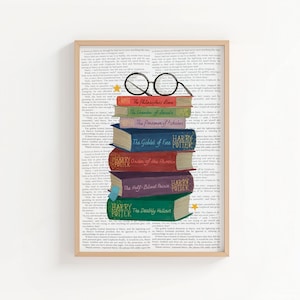 Impression d'art de pile de livres d'école de sorcier • Illustration de livre de fantaisie magique • Art mural amateur de livres à l'aquarelle • Décoration sorcellerie et sorcellerie