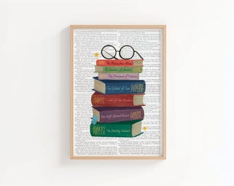 Wizard School Book Stack Art Print • Magical Fantasy Book Illustration • Watercolour Book Lover Wall Art • Witchcraft & Wizardry Decor