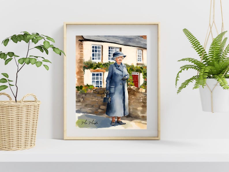 Miss Marple Print, Agatha Christie Wall Art, Literary Character Illustration, English Cottage Art, Detective Book Lover Gift image 4