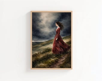 Cathy from Wuthering Heights Art Print | Gothic Literary Wall Art | Emily Brontë Inspired Moorland Painting