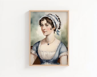 Jane Austen Watercolour Portrait | Regency Era Literary Art Print