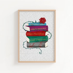 Das Gericht der Dornen und Rosen Bücher Stapel Kunst Druck • ACOTAR Illustration • Sarah J. Maas Wand Kunst • Fantasy Buch Liebhaber Geschenk