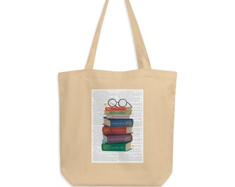 HP Book Collection Eco Tote Bag | Wizard Inspired, Book Lover, Tote Bag, Reader Gift, Book Stack, Bookish, Bookworm, Fantasy, Bibliophile