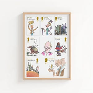 ロアルド・ダール切手コレクションアートプリント、ロアルド・ダールポスター、クエンティン・ブレイクポスター、BFG、マチルダ、ツイッツ、ゴールデンチケット、ファンタスティック Mr. Fox