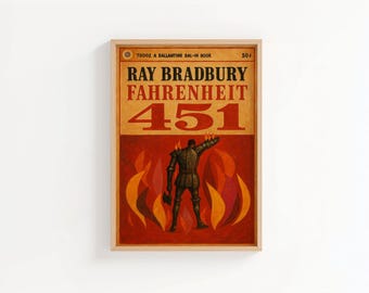 Fahrenheit 451 Art Print | Ray Bradbury Book Cover Poster | Dystopian Literary Wall Art | Classic Sci-Fi Gift for Book Lover