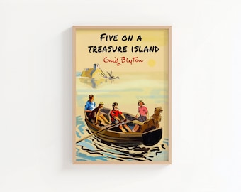 Five on a Treasure Island Art Print | Enid Blyton Illustration | Famous Five Book Cover Art | Vintage Children’s Literature Wall Decor