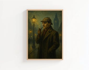 Sherlock Holmes in London Wall Art Print | Arthur Conan Doyle, Sherlock Holmes Portrait Print, Book Cover, Sherlock Holmes Gift, Bookish Art