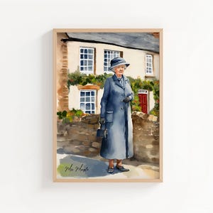 Miss Marple Print, Agatha Christie Wall Art, Literary Character Illustration, English Cottage Art, Detective Book Lover Gift image 1