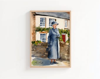 Miss Marple Print, Agatha Christie Wall Art, Literary Character Illustration, English Cottage Art, Detective Book Lover Gift