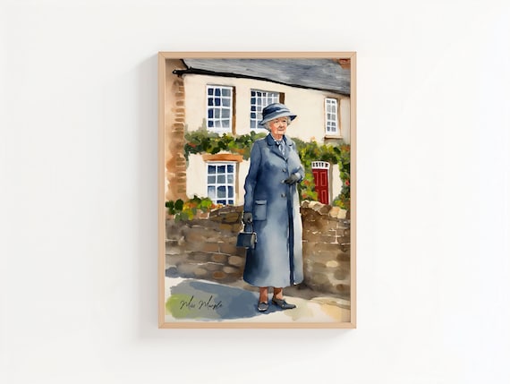 Miss Marple Print, Agatha Christie Wall Art, Literary Character Illustration, English Cottage Art, Detective Book Lover Gift