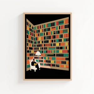 Man leest in een bibliotheek |  Book Lover-kunstafdruk