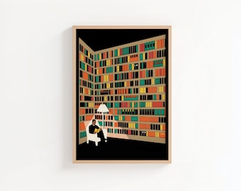 Man Reading in a Library |  Book Lover Art Print