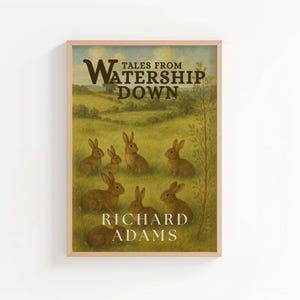 Stampa artistica di Watership Down, Richard Adams, copertina del libro, Black Rabbit, El-Ahrairah, stampa murale di Watership Down, arte classica del libro