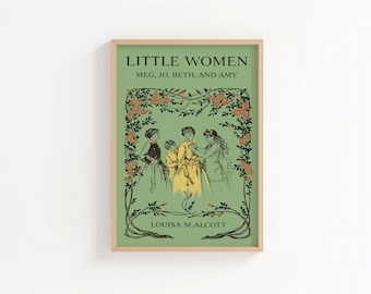Kleine Frauen Vintage Buchumschlag, Louisa May Alcott Wandkunst, Klassische Literatur Dekor, Buch Liebhaber Geschenk, Cottagecore Kunst