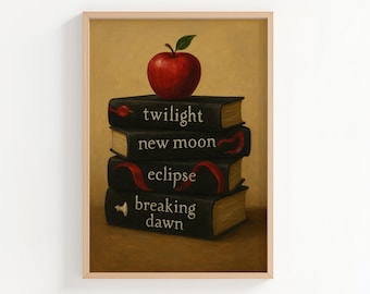 Twilight Art Print, Stephanie Meyer, Book Art Illustration, Book Collection, Wall Art, Book Lover Gift, Bookish, Vampire, Gothic