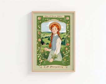 Impresión artística con diseño de portada de Ana de las Tejas Verdes / Ilustración literaria vintage / Arte literario de L. M. Montgomery / Arte mural estilo cottagecore