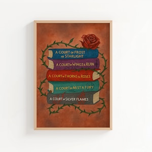 Lámina artística "Una corte de rosas y espinas", Sarah J. Maas, Escarcha y luz de estrellas, Corte nocturna, Portada de libro, Arte mural para pila de libros, Arte literario