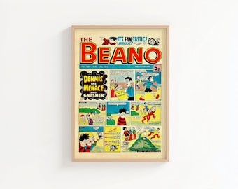 The Beano Vintage British Comic Cover Art Print • Retro 1970s Cartoon Illustration • Nostalgic UK Comic Wall Art • Old School Comic Poster