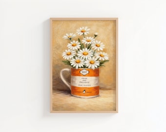 Flowers in a Mug Art Print | Jane Austen Book Lover Gift | Pride and Prejudice Wall Art | Cottagecore Floral Book Mug | Reader Decor