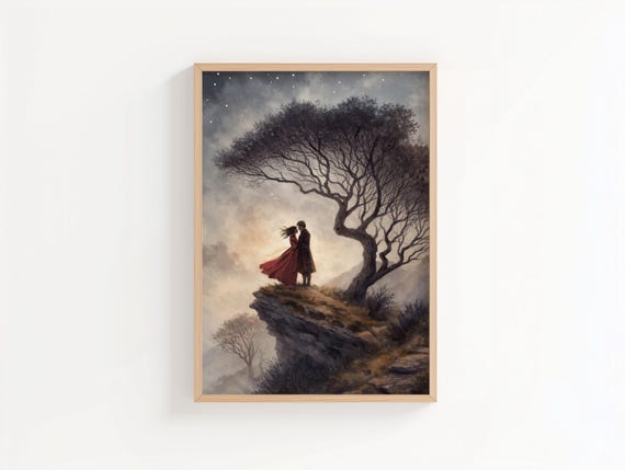 Wuthering Heights Art Print, Emily Brontë Illustration, Gothic Romance Wall Art, Heathcliff and Catherine, Literary Print, Book Lover Gift