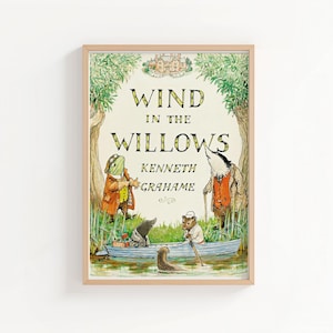 Impressão da capa ilustrada do livro "O Vento nos Salgueiros", arte de parede clássica de livro infantil, decoração literária de Kenneth Grahame para quarto de bebê.