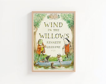 Wind in the Willows Illustrated Book Cover Art Print, Classic Children’s Book Wall Art, Kenneth Grahame Literary Nursery Decor