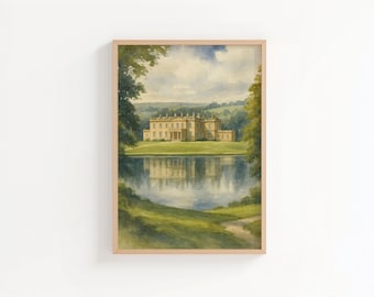 Pemberley Pride & Prejudice Watercolour Print | Jane Austen Art, Literary Wall Art,  English Manor House Painting, Regency Era Home Decor