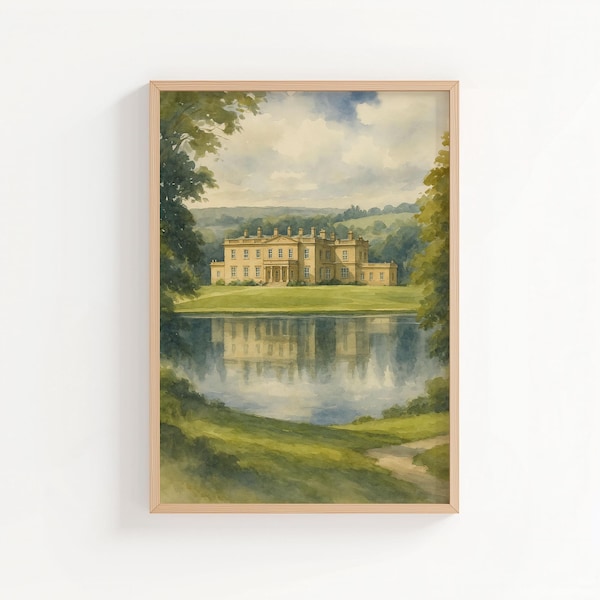 Pemberley Pride & Prejudice Watercolour Print | Jane Austen Art, Literary Wall Art,  English Manor House Painting, Regency Era Home Decor