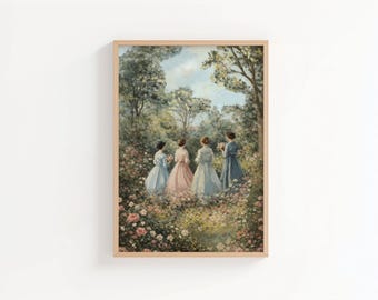 Little Women Illustration · March Sisters Floral Art Scene · Classic Novel Art Print