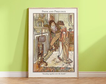 Pride and Prejudice Art | Jane Austen, Austen Art, 1898 Illustration, Wall Art, Book Lover, Elizabeth Bennet, Mr Darcy, Jane Austen gift